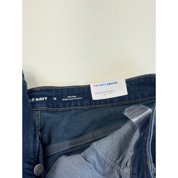 Old Navy High-Rise Denim Skirt Raw Hem Button Front Dark Wash Women's Size 12 - Picture 7 of 9